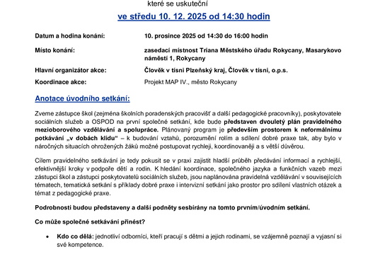 Úvodní setkání zástupců škol ORP Rokycany se zástupci poskytovatelů sociálních služeb